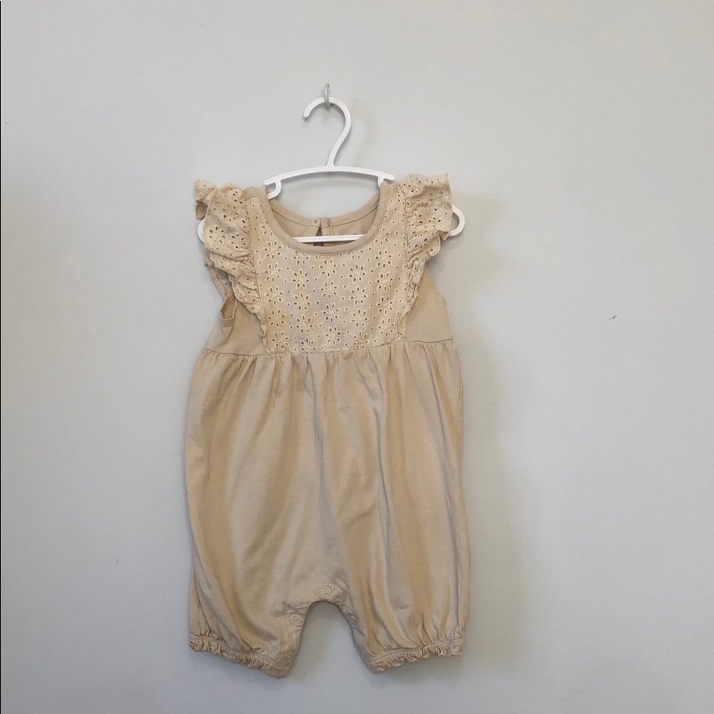 George Cream Eyelet Baby Romper with Ruffle Trim